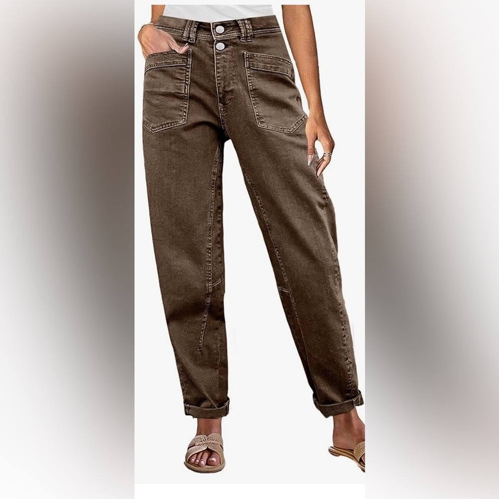 Women's Cropped High-Rise Utility Jeans in Brown